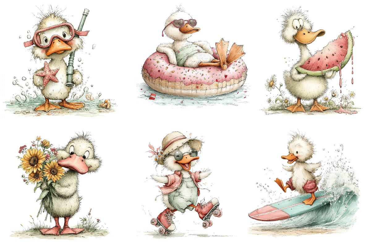 Whimsical Summer Ducks Clipart, an Illustration by Dream Creation (Photo 4 of 5)