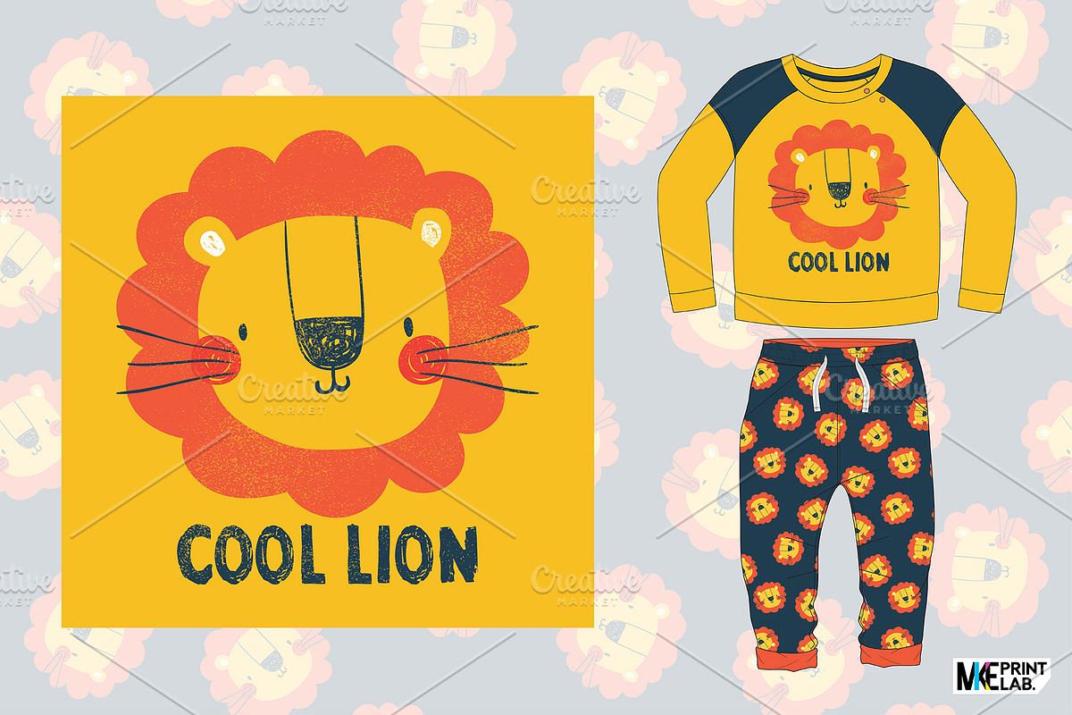 CUTE LION PRINT AND PATTERN PACK, an Animal Illustration by MKE Print Lab. (Photo 2 of 2)