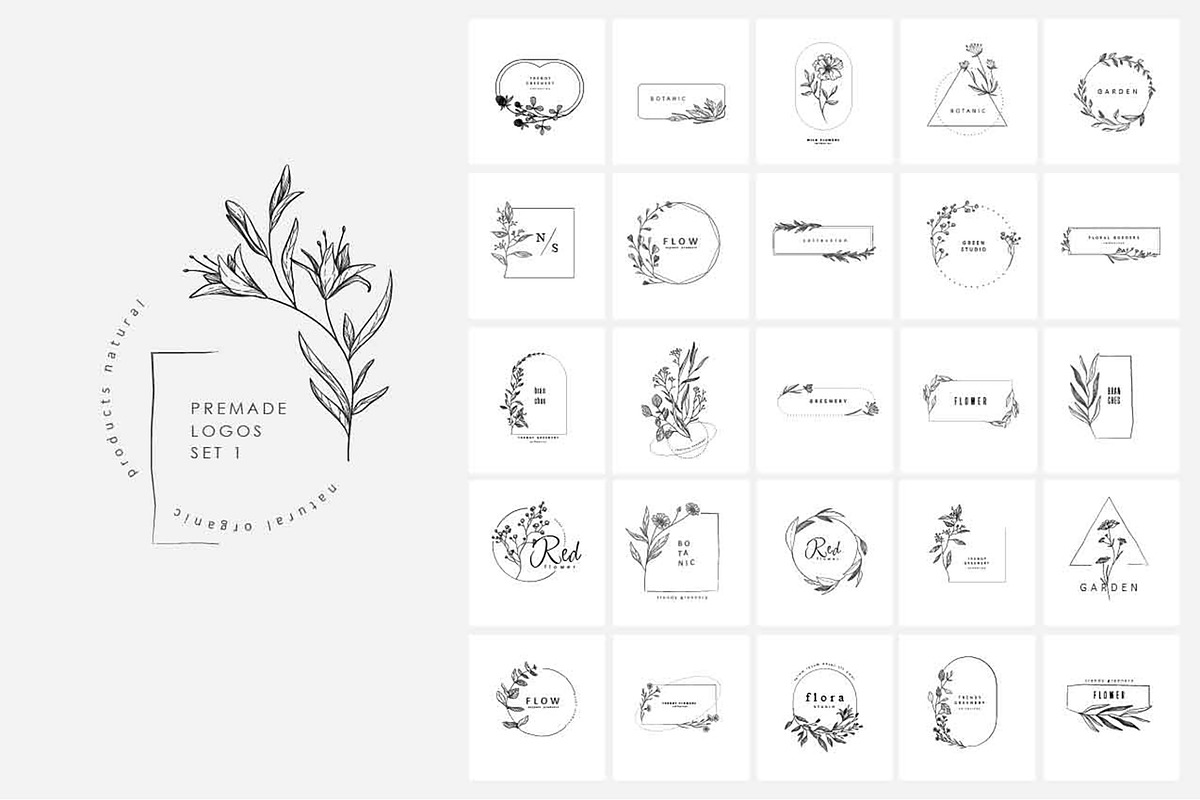 50 Premade botanical logos, a Branding & Logo Template by Merfin (Photo 5 of 5)