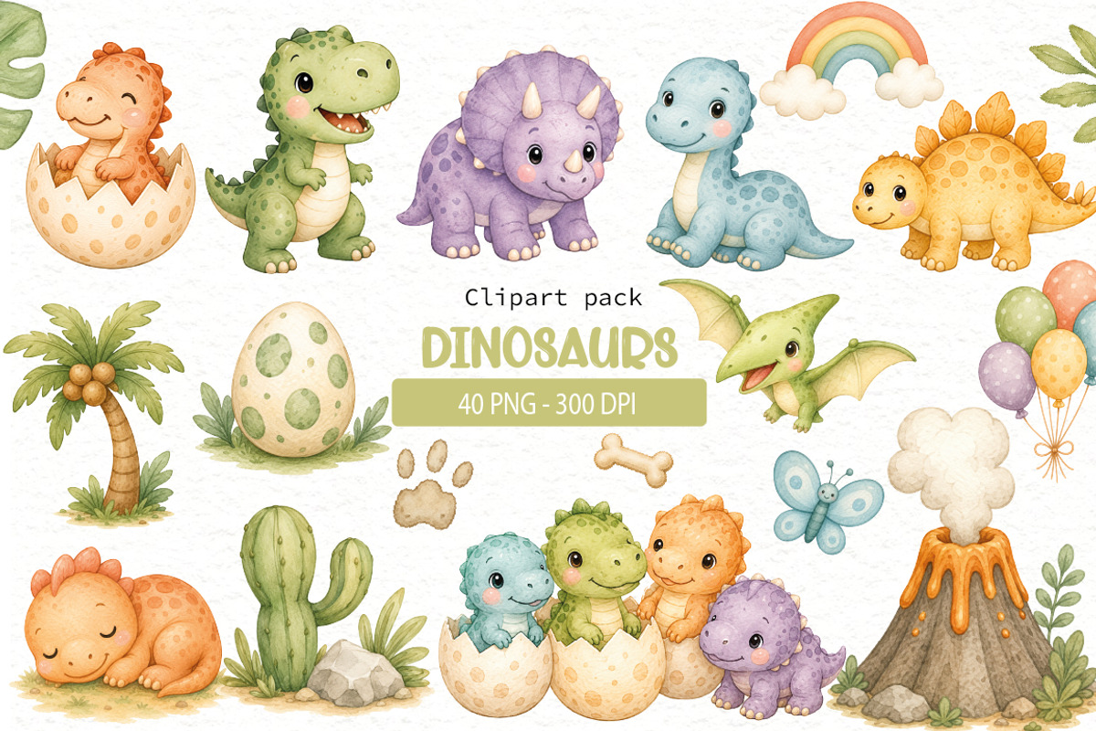 Dinosaur Clipart Bundle, an Animal Illustration by Villa 11 Estudio (Photo 1 of 7)