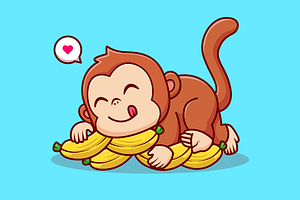 Cute Monkey Laying On Banana Cartoon, an Animal Illustration by Catalyst Labs