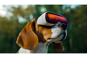 Beagle dog using a VR headgear, a Technology Illustration by VetalStock (Thumbnail 1 of 3)