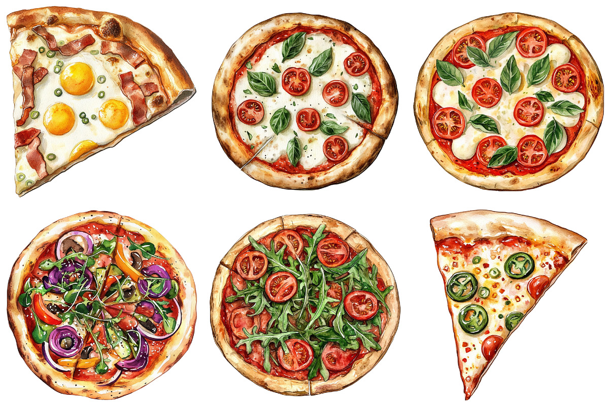 Watercolor Pizza Clipart, an Illustration by Craft Nest (Photo 3 of 6)