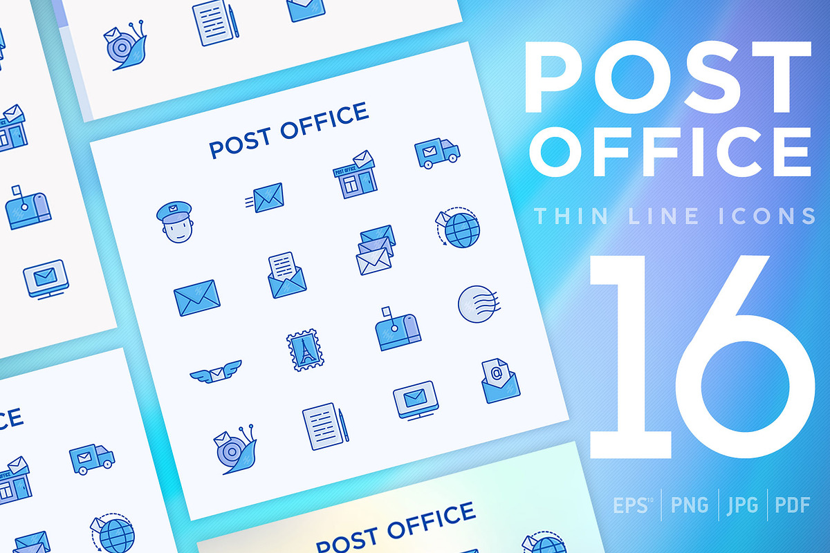 Post Office | 16 Thin Line Icons Set, an Outline Icon by Alex Blogoodf (Photo 1 of 11)