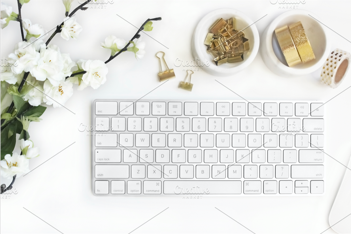 Gold & White Styled Desk Stock Photo, a Product Mockup by Silver Birch Creative