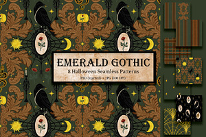 Emerald Gothic Halloween Pattern Set, a Pattern Graphic by Oksana Dovhopol Art