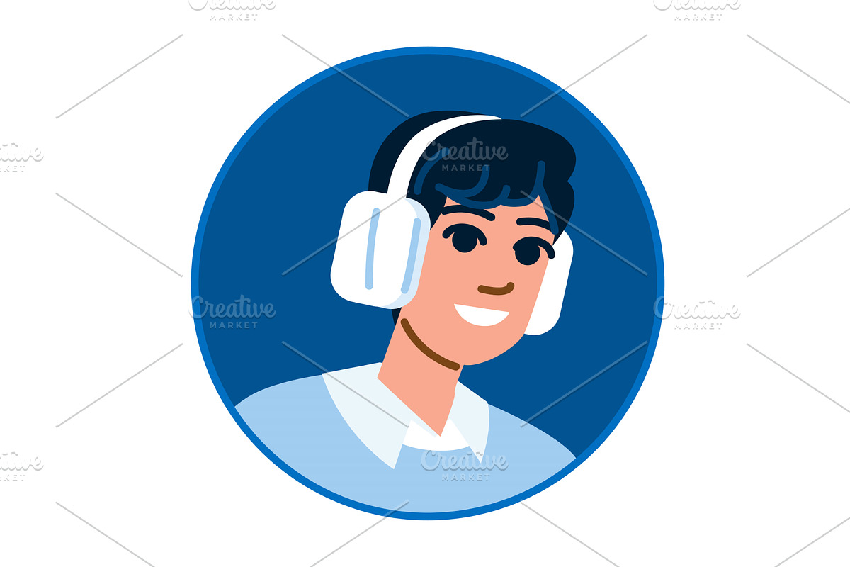 Young man listening to music with, a Person Illustration by pikepicture