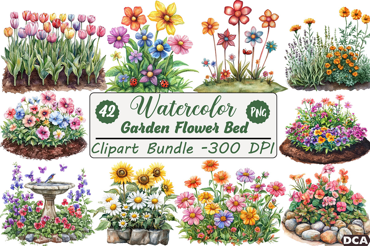 Garden Flower Bed Clipart Bundle, an Illustration by DreamCafeArt (Photo 1 of 8)