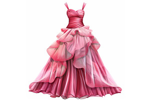 Pink layered evening gown sparkling, an Object Illustration by Ylivdesign