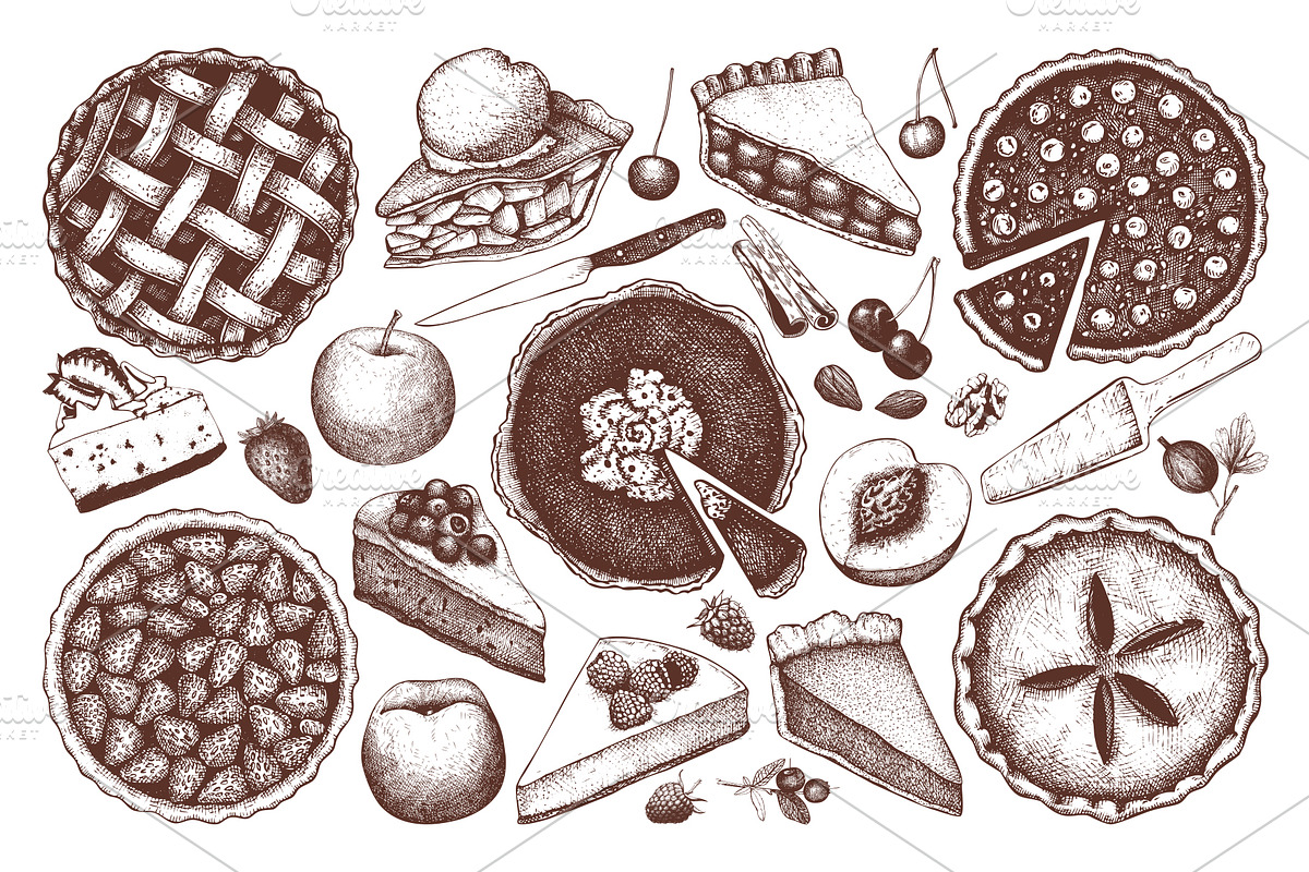 Fruit Cake & Berry Pie Collection, a Food Illustration by Yevheniia (Photo 2 of 8)