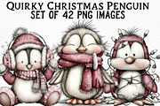 Quirky Christmas Penguin Clipart, an Illustration by Craft Nest (Thumbnail 1 of 6)