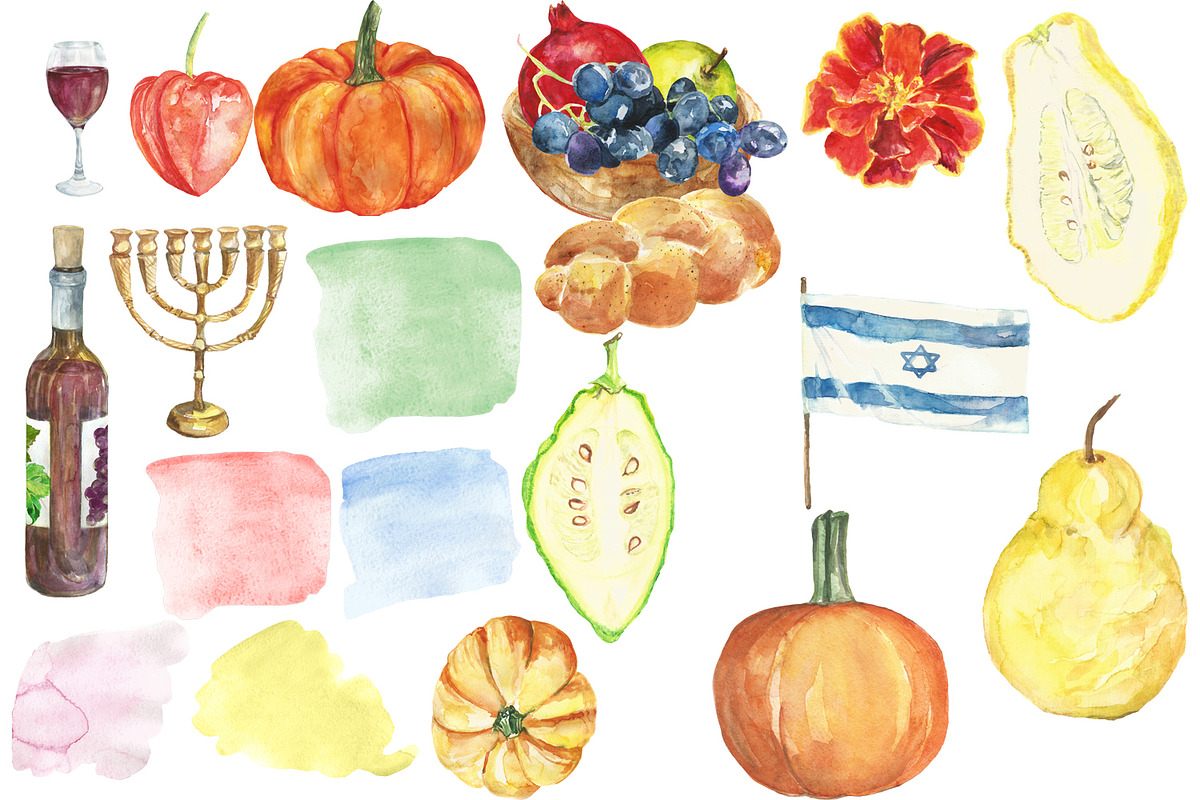 Watercolor Happy Sukkot set, an Illustration by DollyPotterson (Photo 3 of 6)