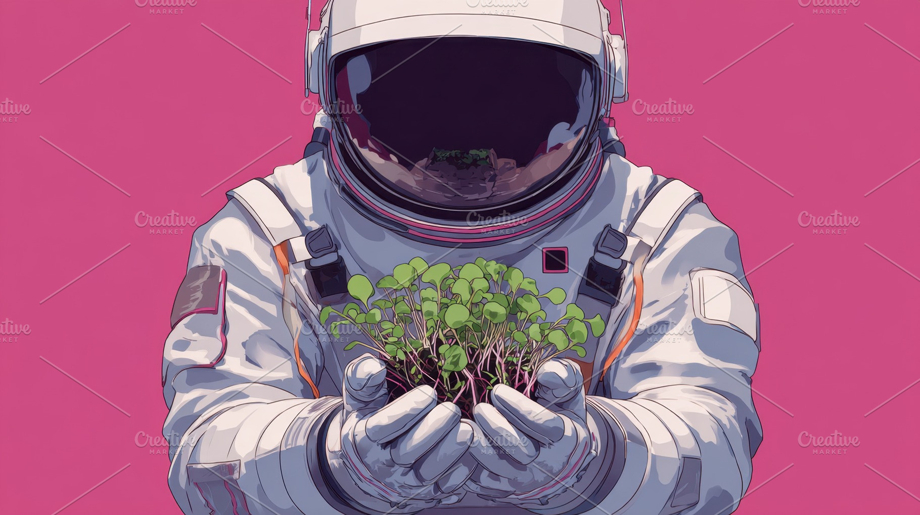 Astronaut with plants in space, a Photo by Beautiful things