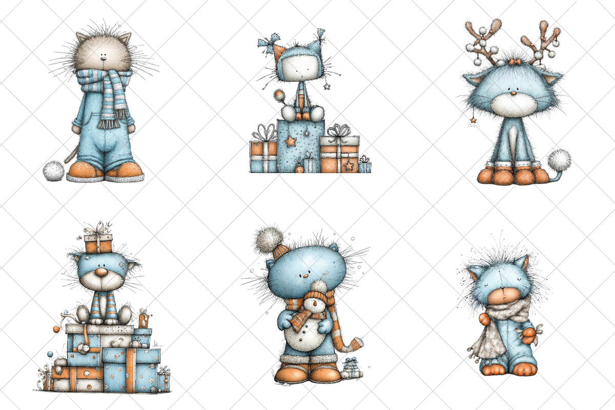 Whimsical Christmas Cats Clipart, an Illustration by SinaCreation (Photo 3 of 7)