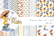 Enjoy the Rain - Digital Paper, an Illustration by Lolytop Studio (Thumbnail 1 of 4)