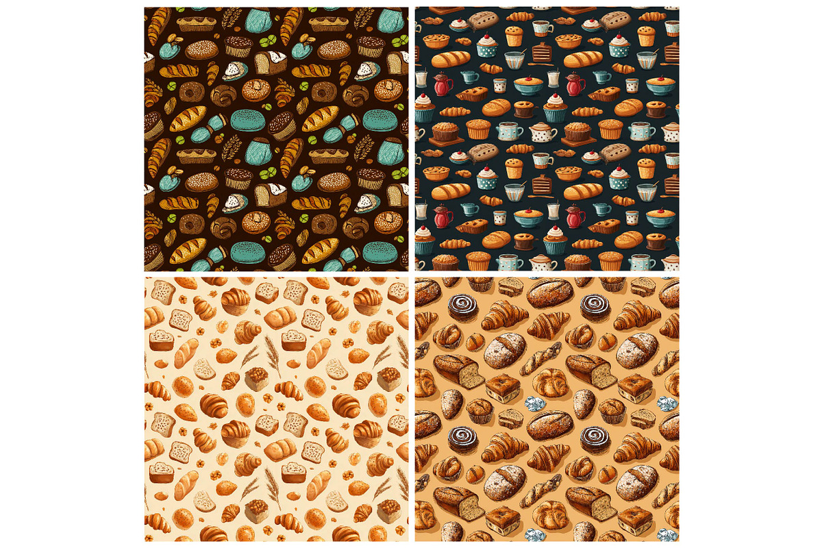 Bakery Seamless Patterns, a Texture Illustration by DreamPrint404