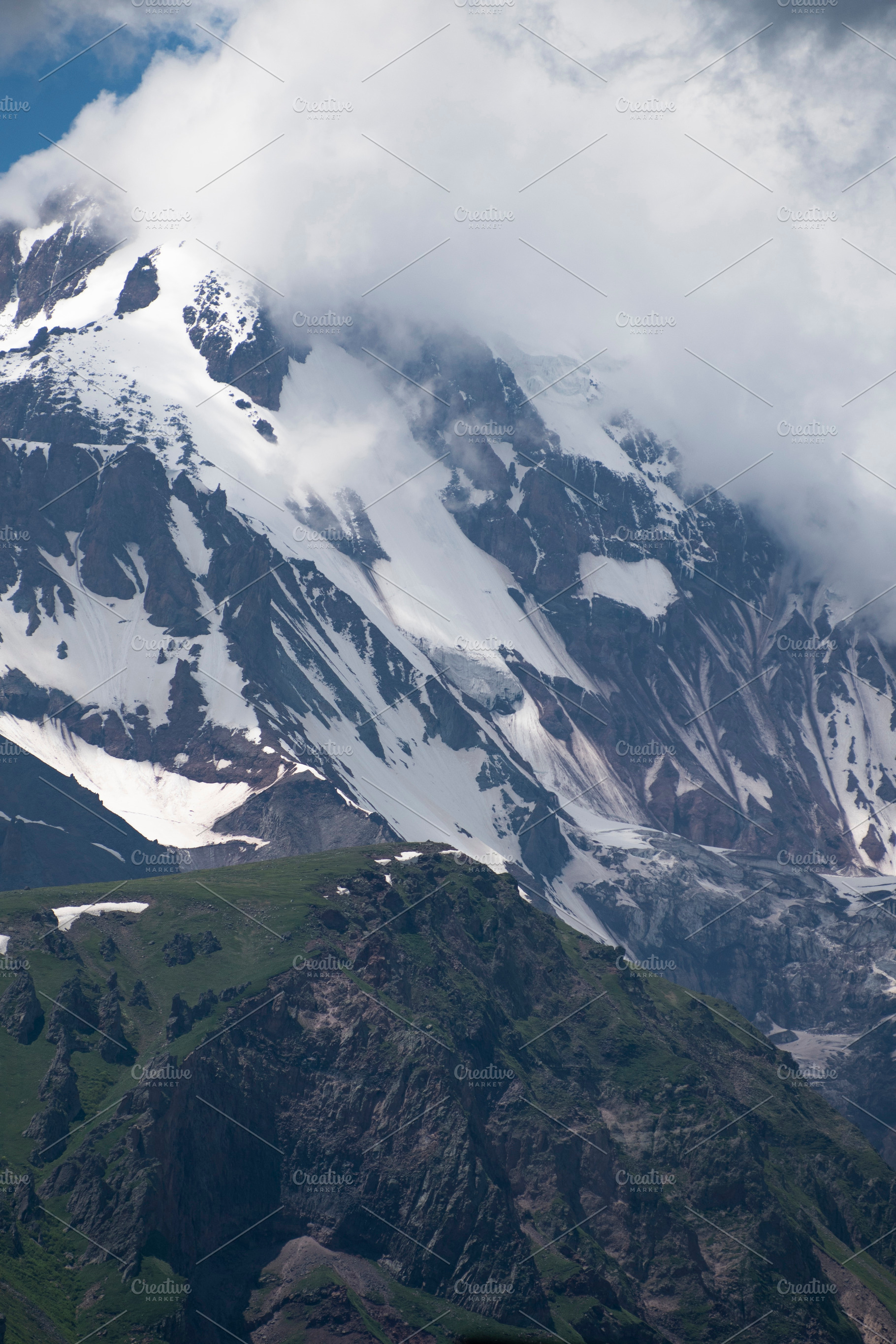 High Mount Kazbek slopes with snow and glaciers under storm clou, a Photo by Pictures for you!!!!!!!!!