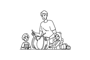 spooky pumpkin carving vector, a Person Illustration by pikepicture