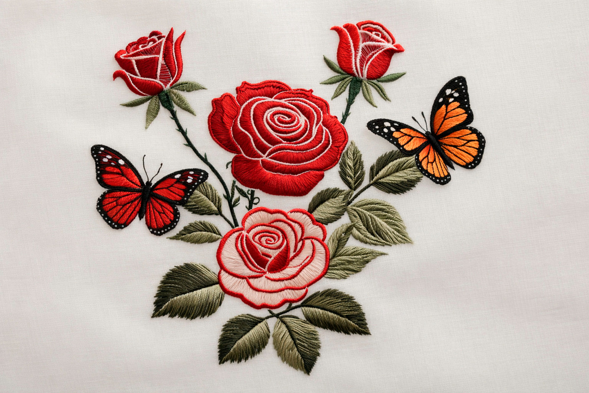 Embroidered Flowers Rose Background, a Background Graphic by IrySha (Photo 5 of 8)