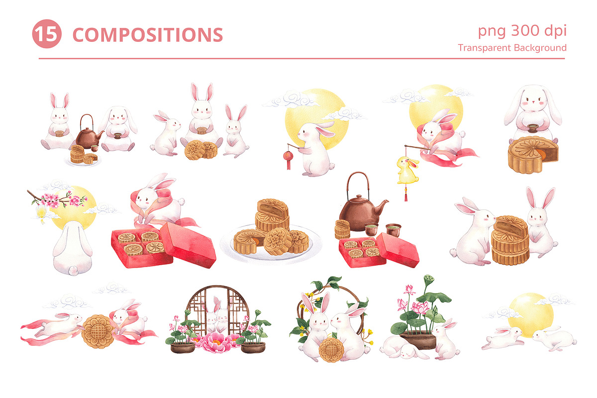 Mid-Autumn Festival & White Rabbit, an Animal Illustration by CreativeValuation (Photo 3 of 17)