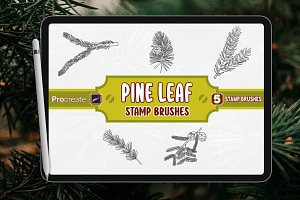 Pine Leaf Brush Stamp for Procreate, a Brush Add-On by vectstudio