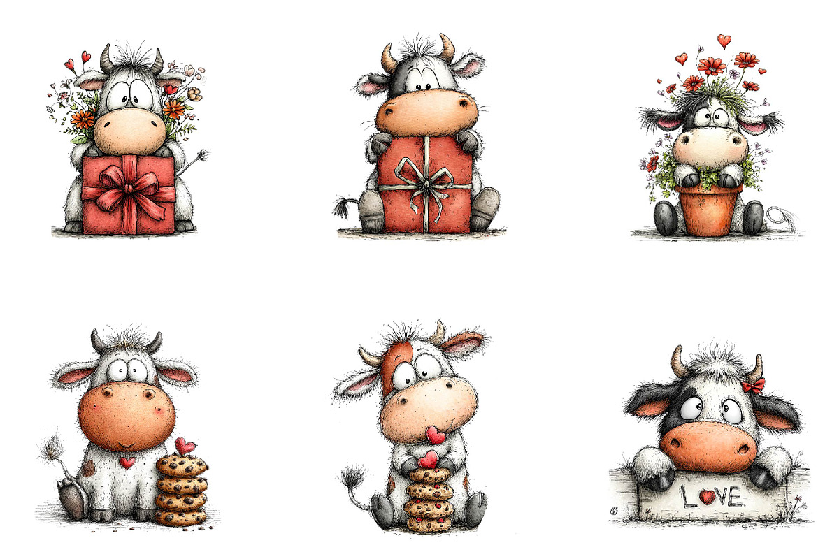 funny peeking valentine cow clipart, an Illustration by CreationArt (Photo 7 of 7)