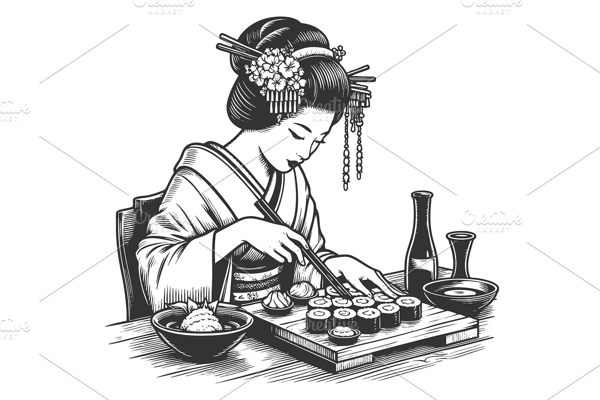 Japanese Woman cooking Sushi, a Person Illustration by AlexArt