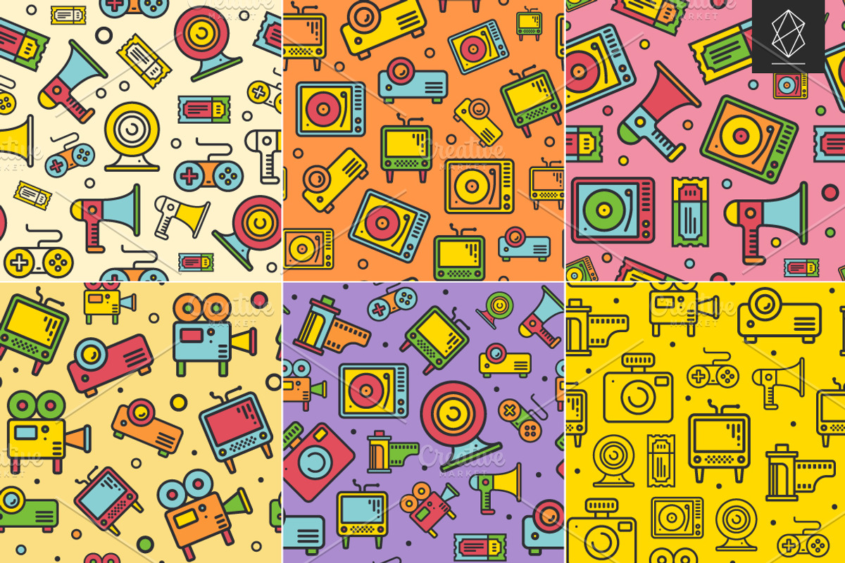 Retro media seamless patterns, a Pattern Graphic by Yury Velikanov (Photo 2 of 4)