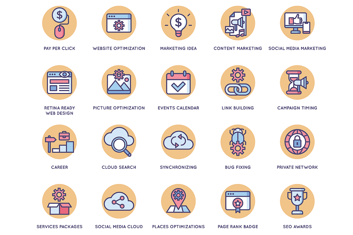 108 Online Marketing Rounded Icons, an Outline Icon by Flat Icons