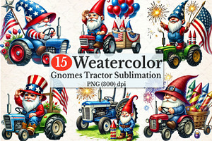 4th Of July gnomes Tractor Clipart, an Illustration by Rose Art