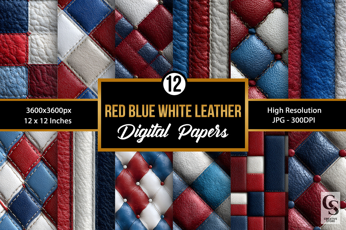 Red Blue and White Leather Papers, a Pattern Graphic by Creative Store (Photo 1 of 5)