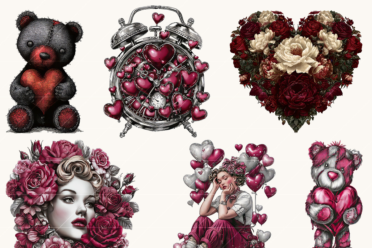 Vintage Red Valentine Clipart, a Seasonal Illustration by BusyDaydesign (Photo 4 of 9)