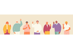 Elderly smiling people with hello