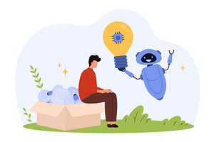 AI Robot Assisting Human Innovation, a Technology Illustration by Flashvector