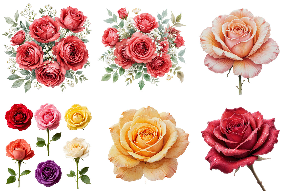 Colorful Roses Watercolor Clipart, an Illustration by Pixels.Craft (Photo 3 of 5)