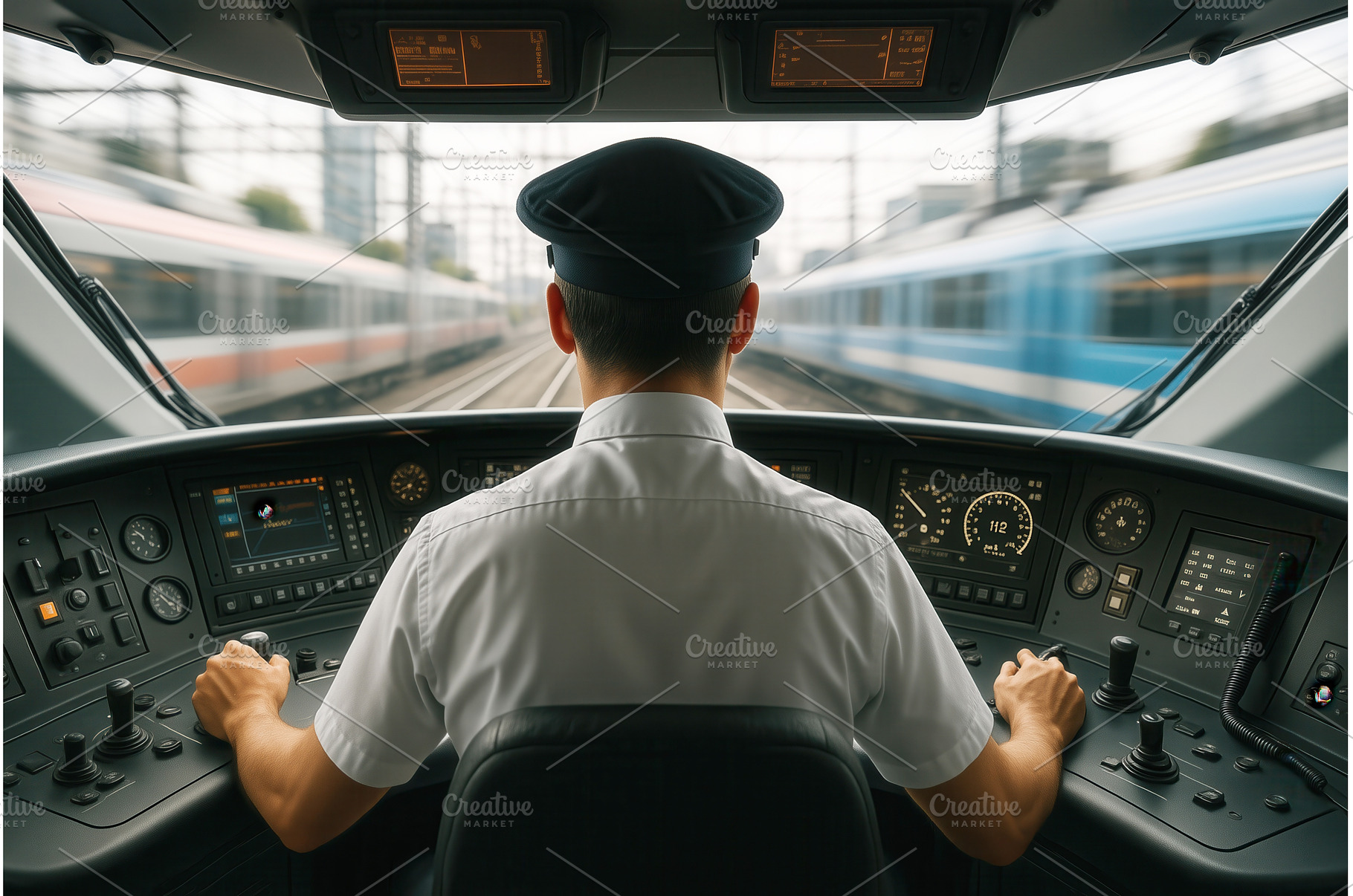 Train driver operating the controls, a Transportation Photo by Sergey Kotenev