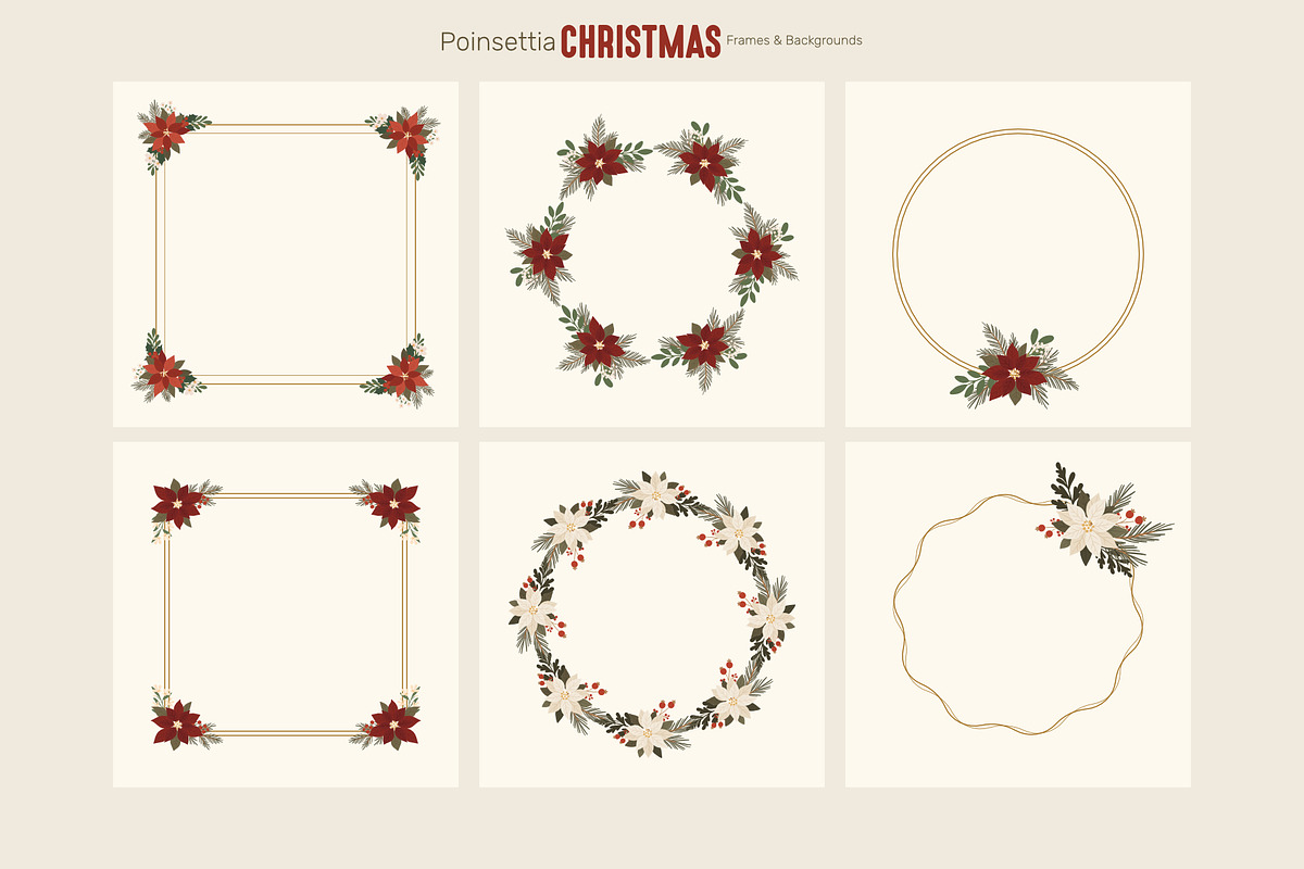 Poinsettia Christmas Backgrounds, a Seasonal Illustration by moja doodle (Photo 4 of 9)
