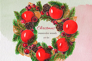 Watercolor Christmas wreath png