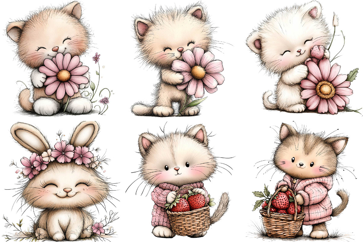 Whimsical Funny Spring Cats Clipart, an Illustration by DreamPrint404 (Photo 5 of 6)