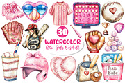 Retro Girly Baseball Clipart Bundle, an Illustration by Dream Creation (Thumbnail 1 of 6)