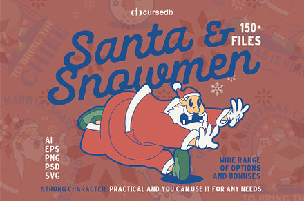 Retro Cartoon Santa Claus & Snowmen