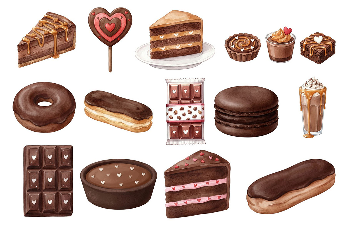 Watercolor Chocolate Dessert Clipart, a Food Illustration by Stellalunarts (Photo 11 of 14)