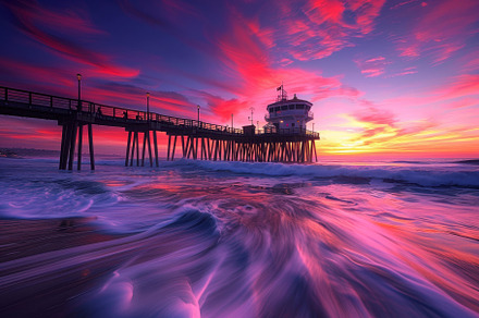 A vibrant sunset casts dramatic colo, a Photo by Tanuart
