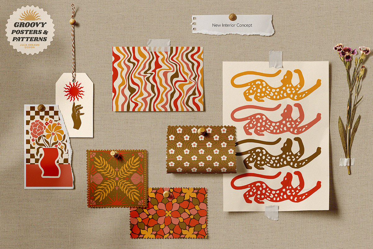 1160+ Groovy Posters Patterns Bundle, a Decorative Illustration by Julia Dreams (Photo 13 of 14)