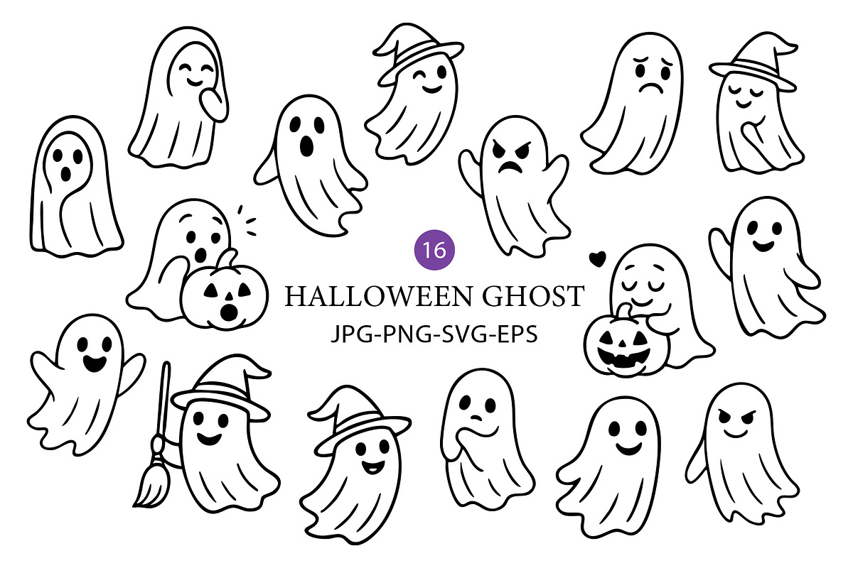 Cute Halloween Ghost Clipart Set., a Decorative Illustration by kaisorn (Photo 1 of 5)