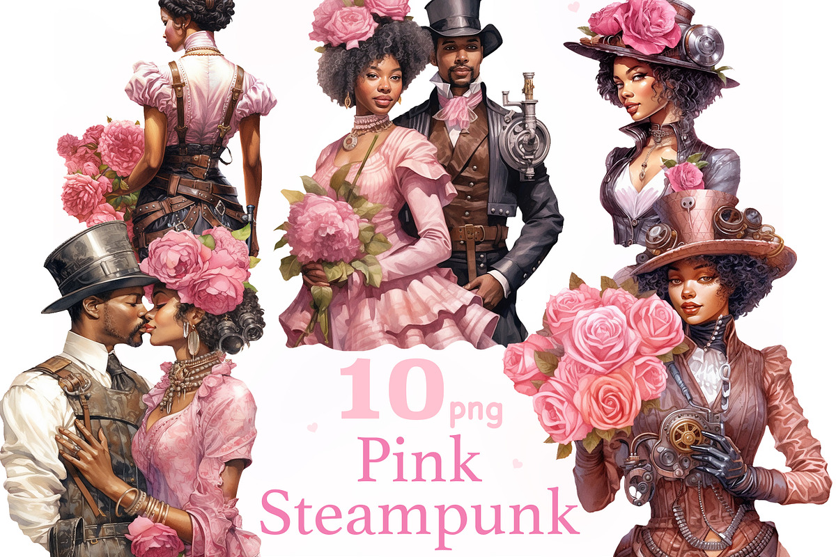 Pink Steampunk Valentine's Day PNG, a Seasonal Illustration by GlamArtZhanna (Photo 1 of 4)