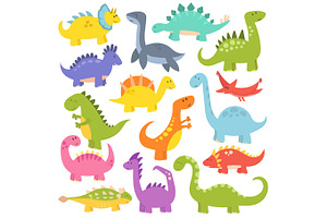 Cartoon Cute Dinosaurs Vector.