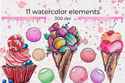 Ice Cream watercolor clipart, a Food Illustration by AnastasiaWatercolor (Thumbnail 2 of 8)