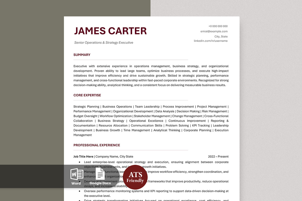 ATS Resume Template / Career CV, a Resume Template by Anjum Ilyas (Photo 1 of 7)