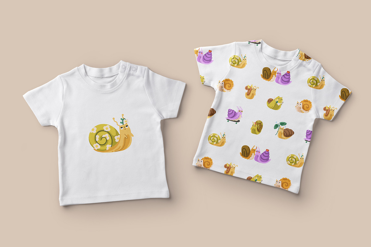 Cute snails set, seamless patterns, an Animal Illustration by Good Studio (Photo 15 of 18)